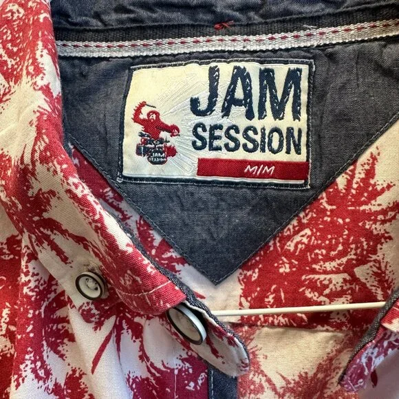 Vintage Jam Session Palm Tree Button Shirt Red White Y2K Surf Casual M - Picture 3 of 9